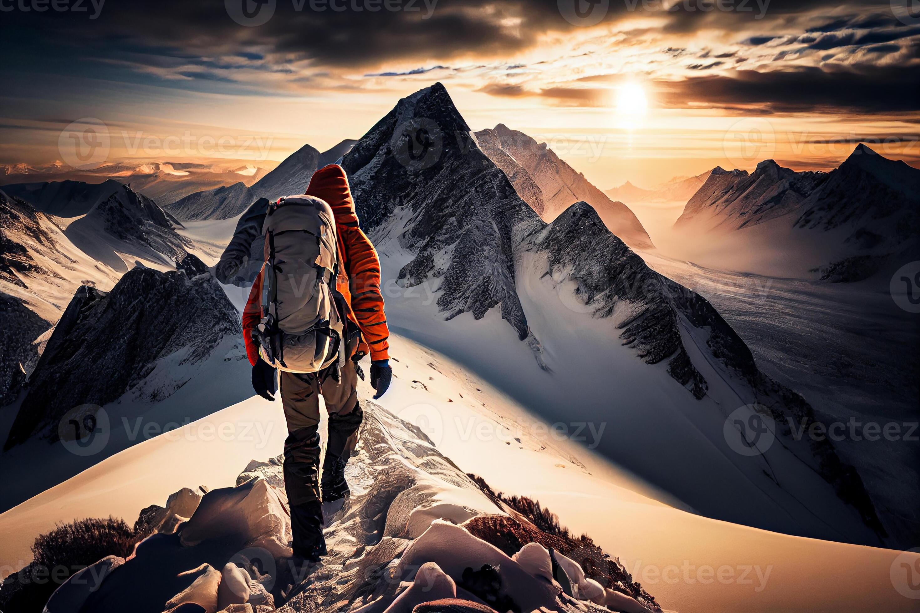 man climber climbing everest snowy mountains illustration Generative AI ...