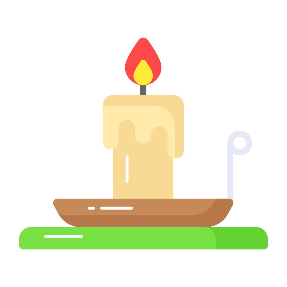 Vector of Burning candle on plate in modern style, creatively designed icon