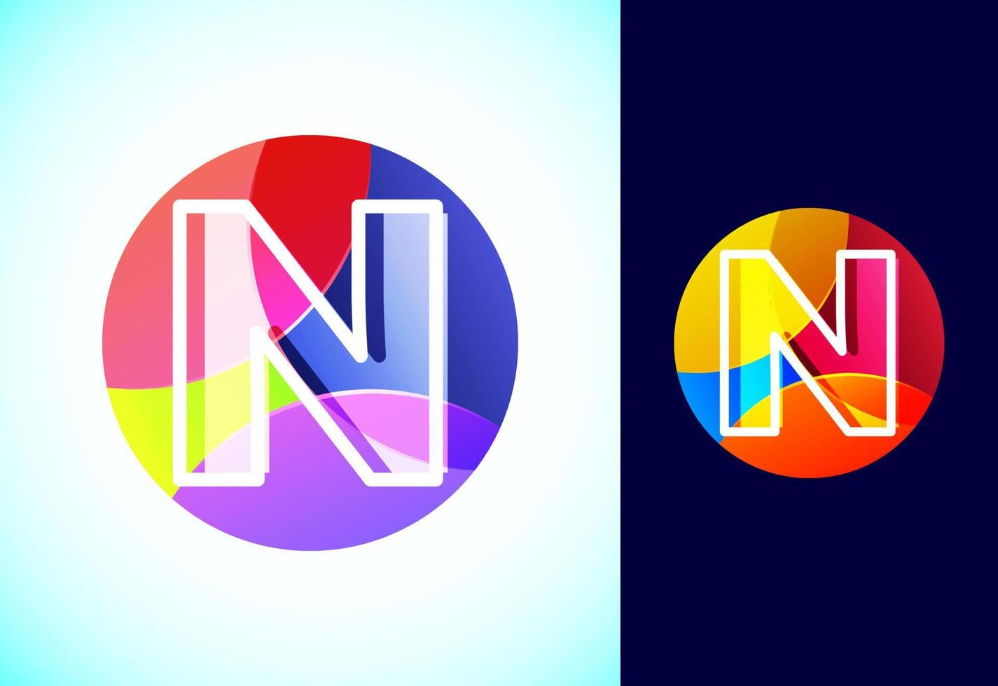 Line letter N on a colorful circle. Graphic alphabet symbol for business or company identity. vector