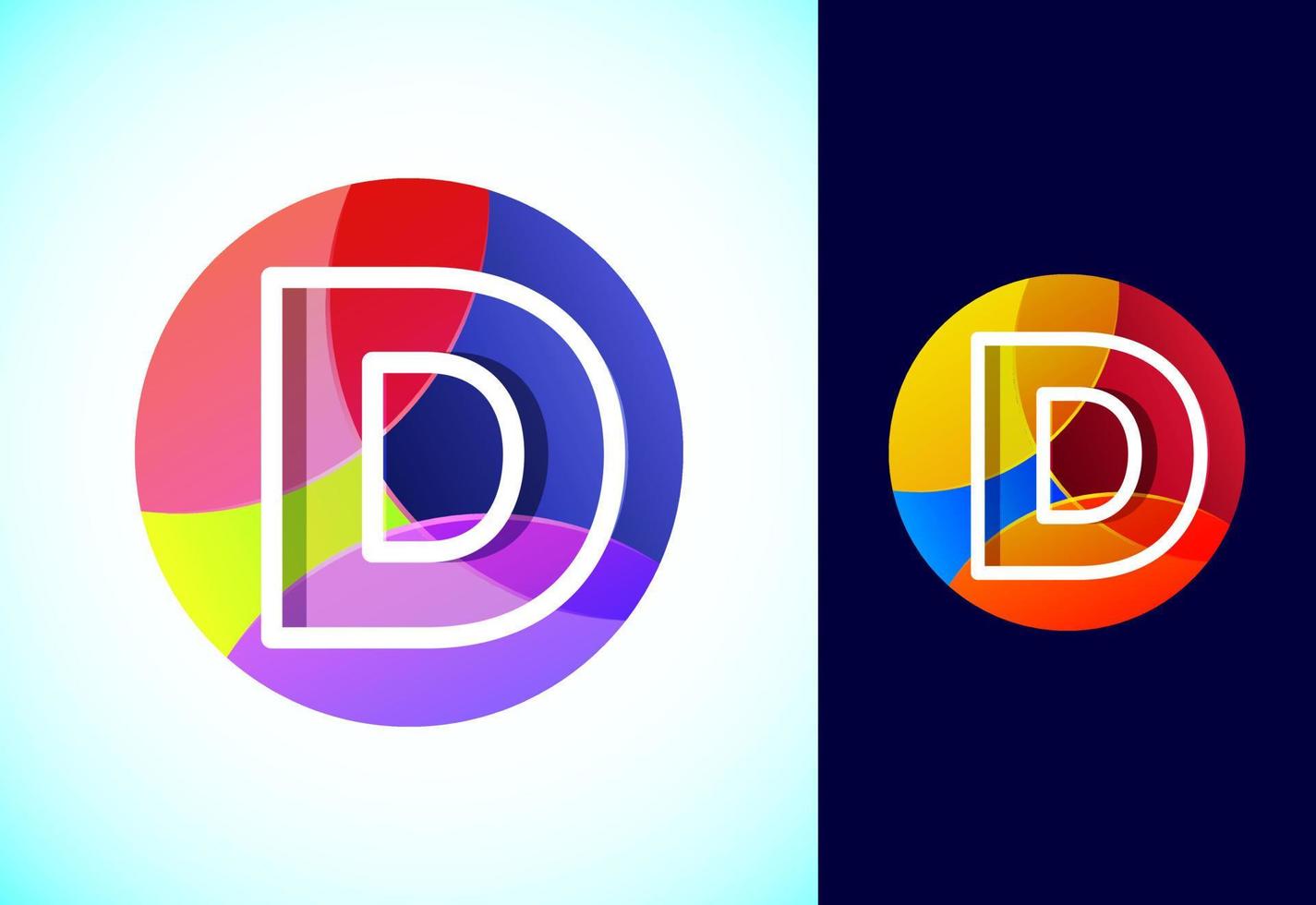 Line letter D on a colorful circle. Graphic alphabet symbol for business or company identity. vector