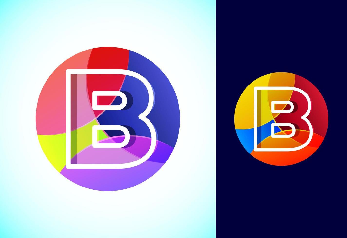 Line letter B on a colorful circle. Graphic alphabet symbol for business or company identity. vector