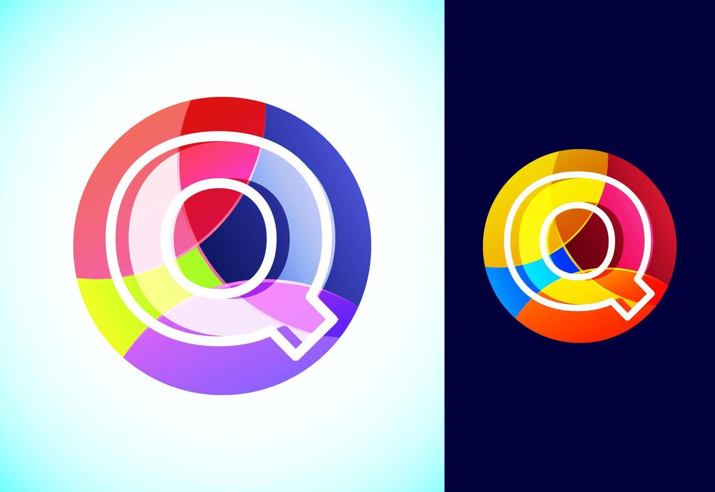 Line letter Q on a colorful circle. Graphic alphabet symbol for business or company identity. vector