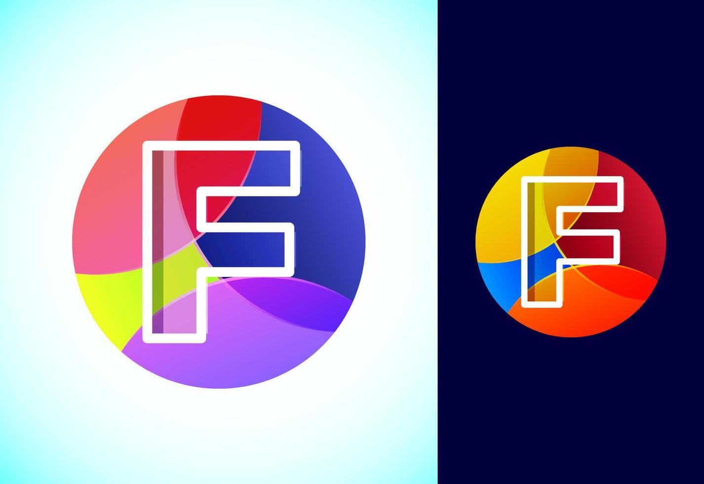 Line letter F on a colorful circle. Graphic alphabet symbol for business or company identity. vector