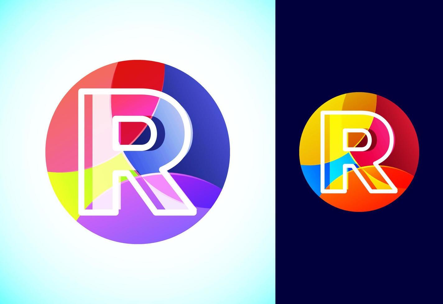 Line letter R on a colorful circle. Graphic alphabet symbol for business or company identity. vector