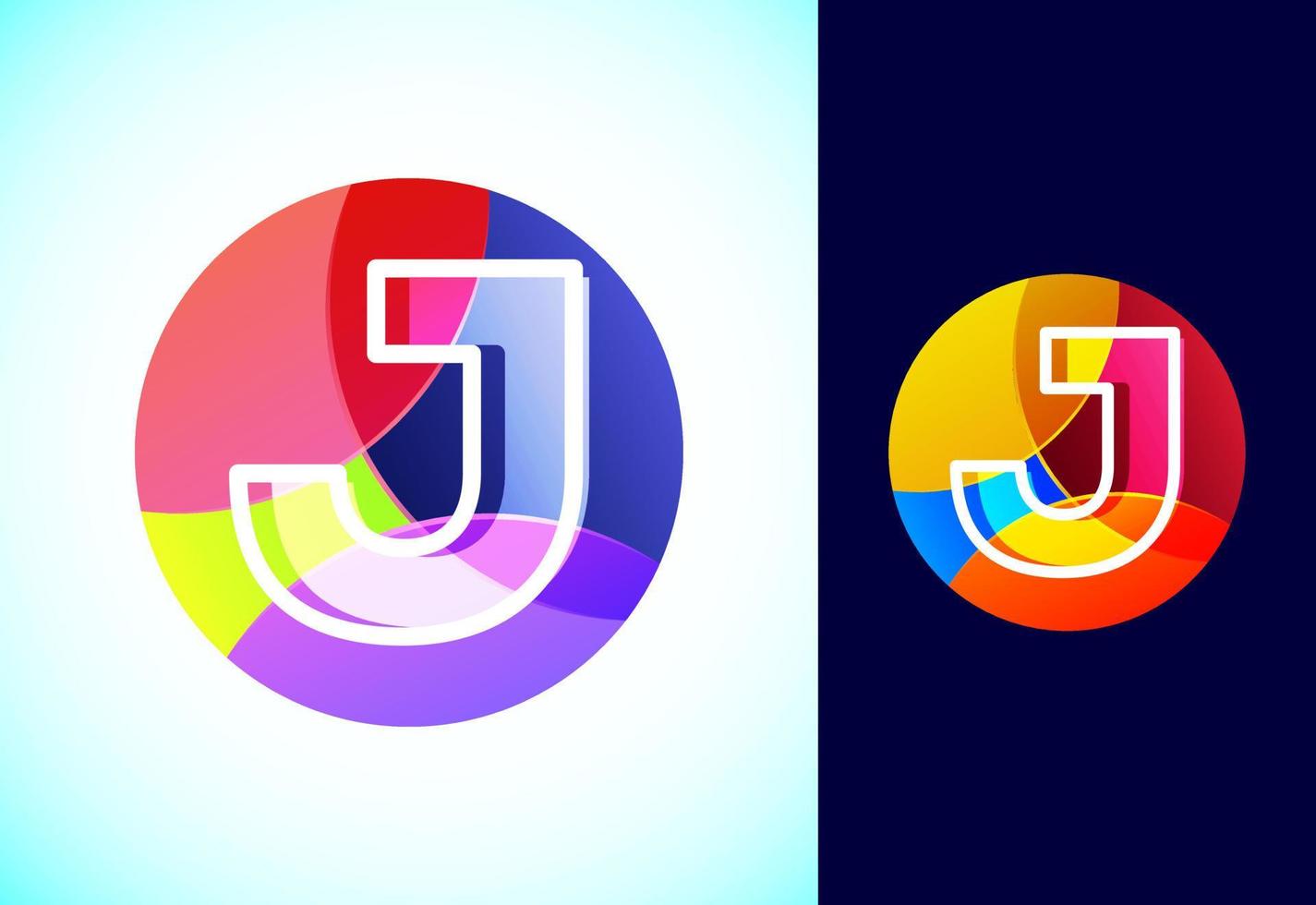 Line letter J on a colorful circle. Graphic alphabet symbol for business or company identity. vector