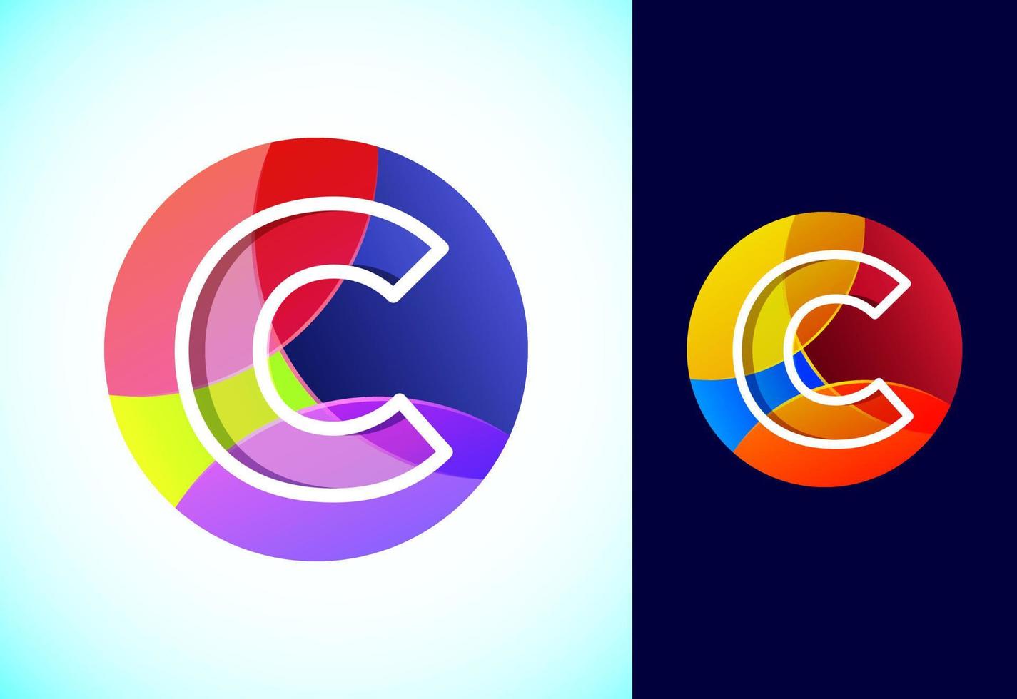 Line letter C on a colorful circle. Graphic alphabet symbol for business or company identity. vector