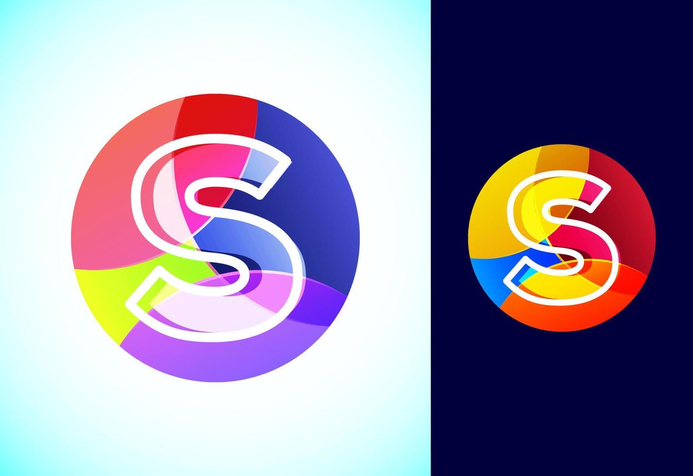 Line letter S on a colorful circle. Graphic alphabet symbol for business or company identity. vector