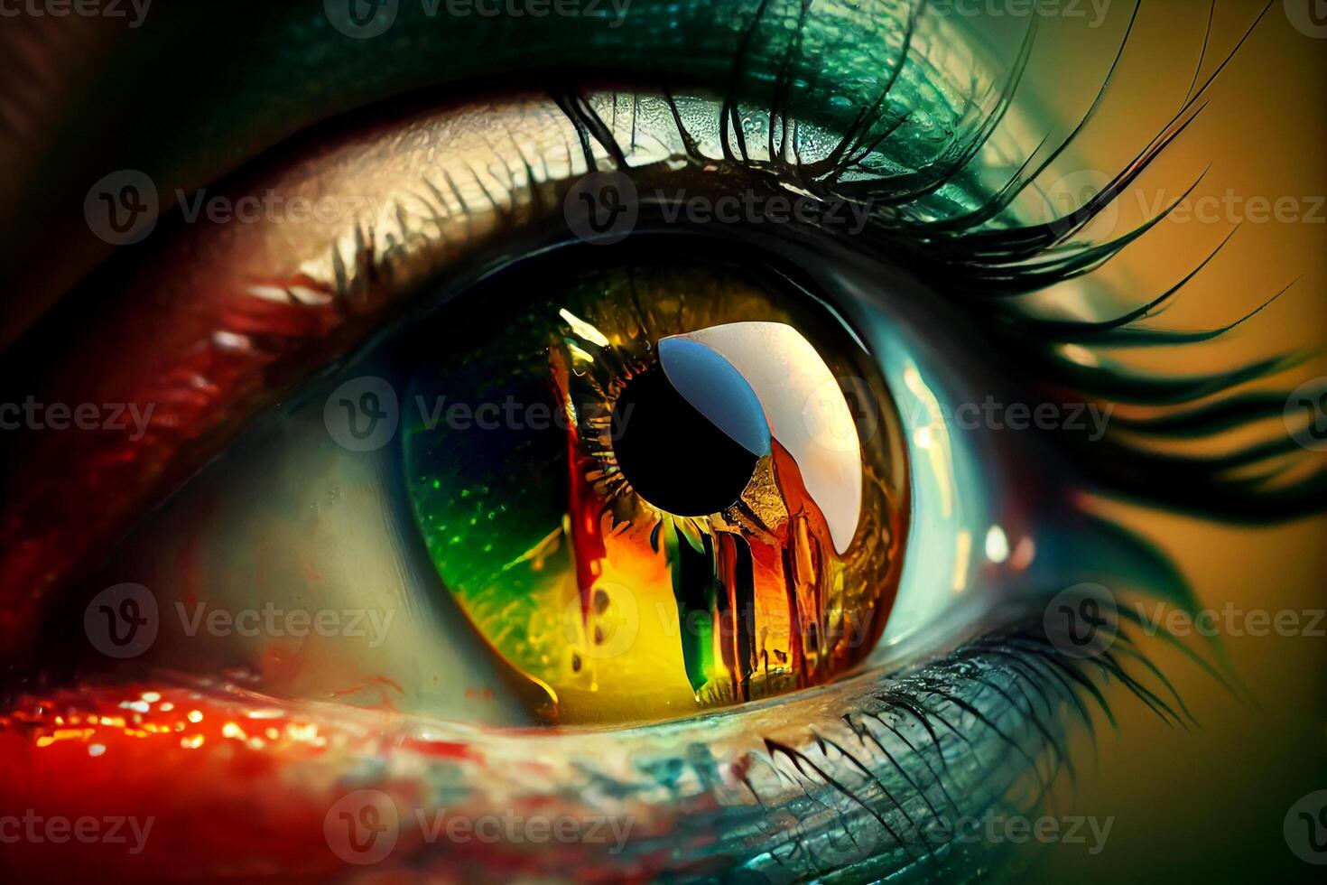 beautiful fantasy abstract female eye in rainbow cornea illustration photo
