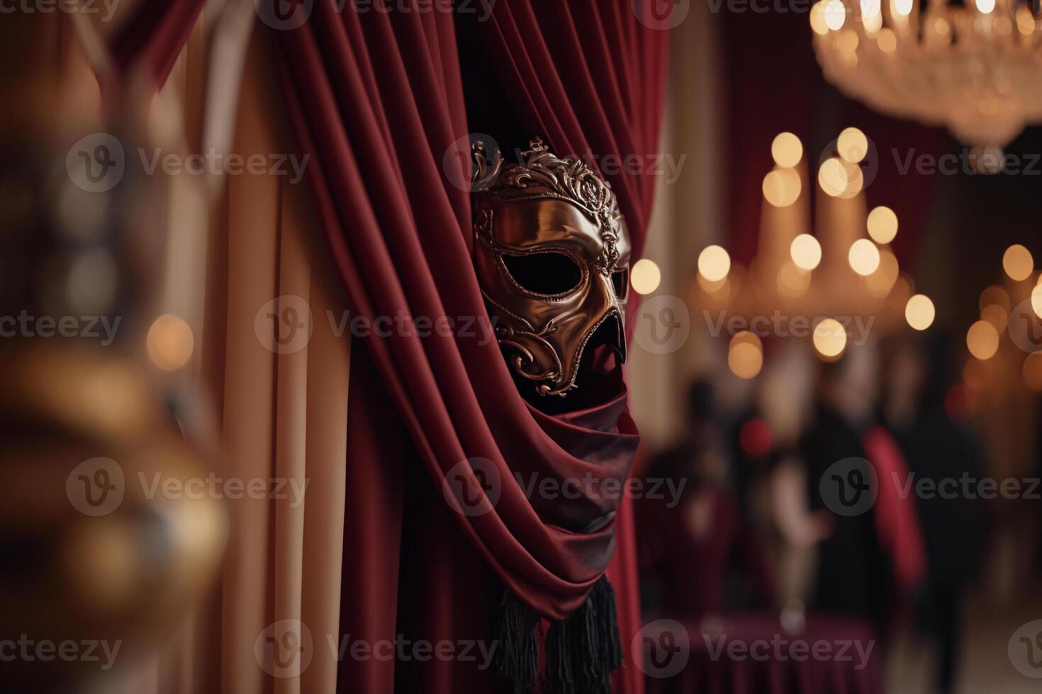 luxury velvet red curtain concealing entrance on scene photo