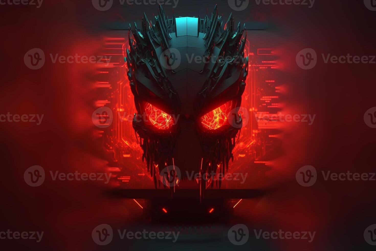 cyber attack concept, danger red face mask illustration photo
