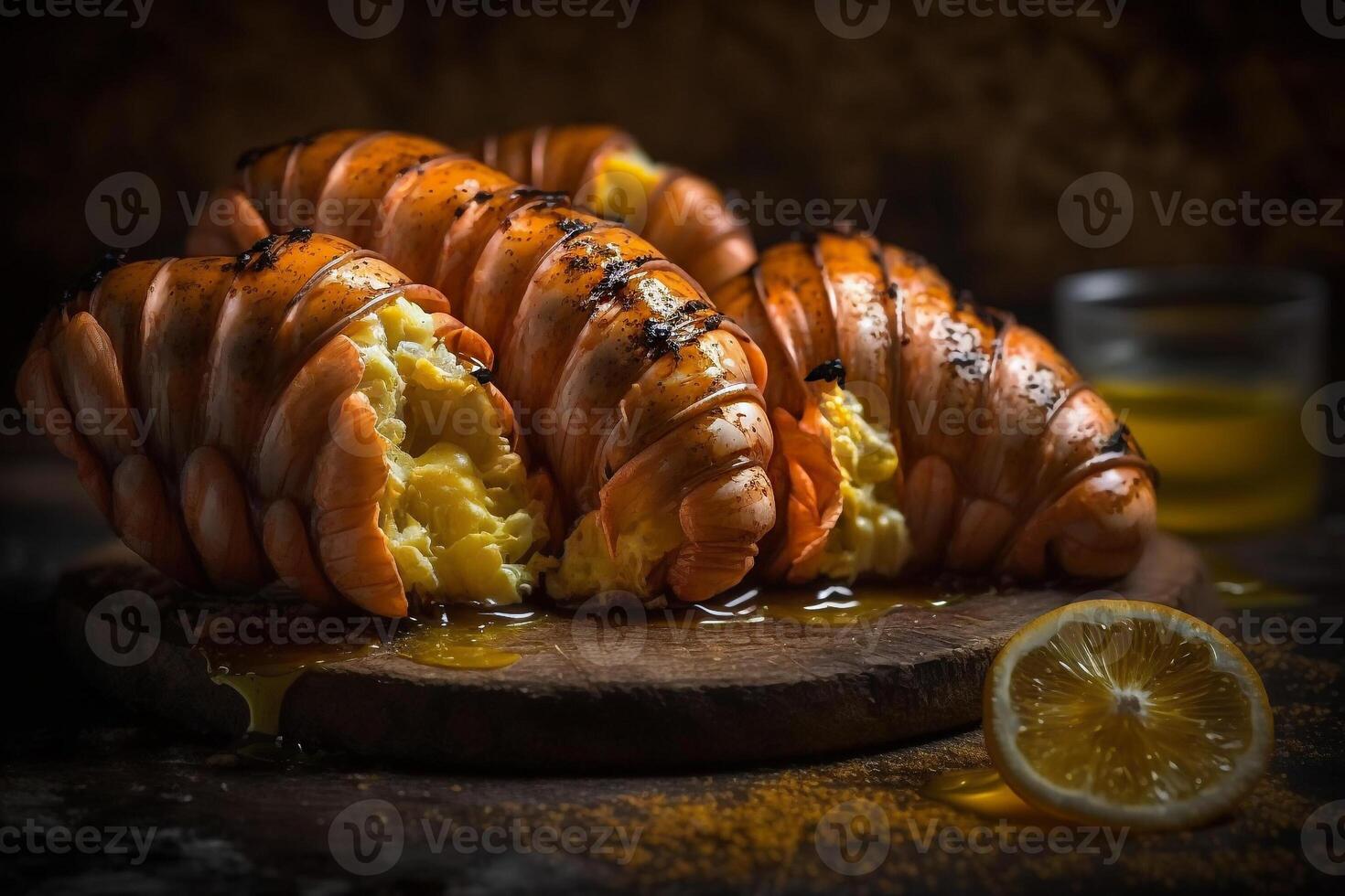 lobster tails dripping melted butter photo
