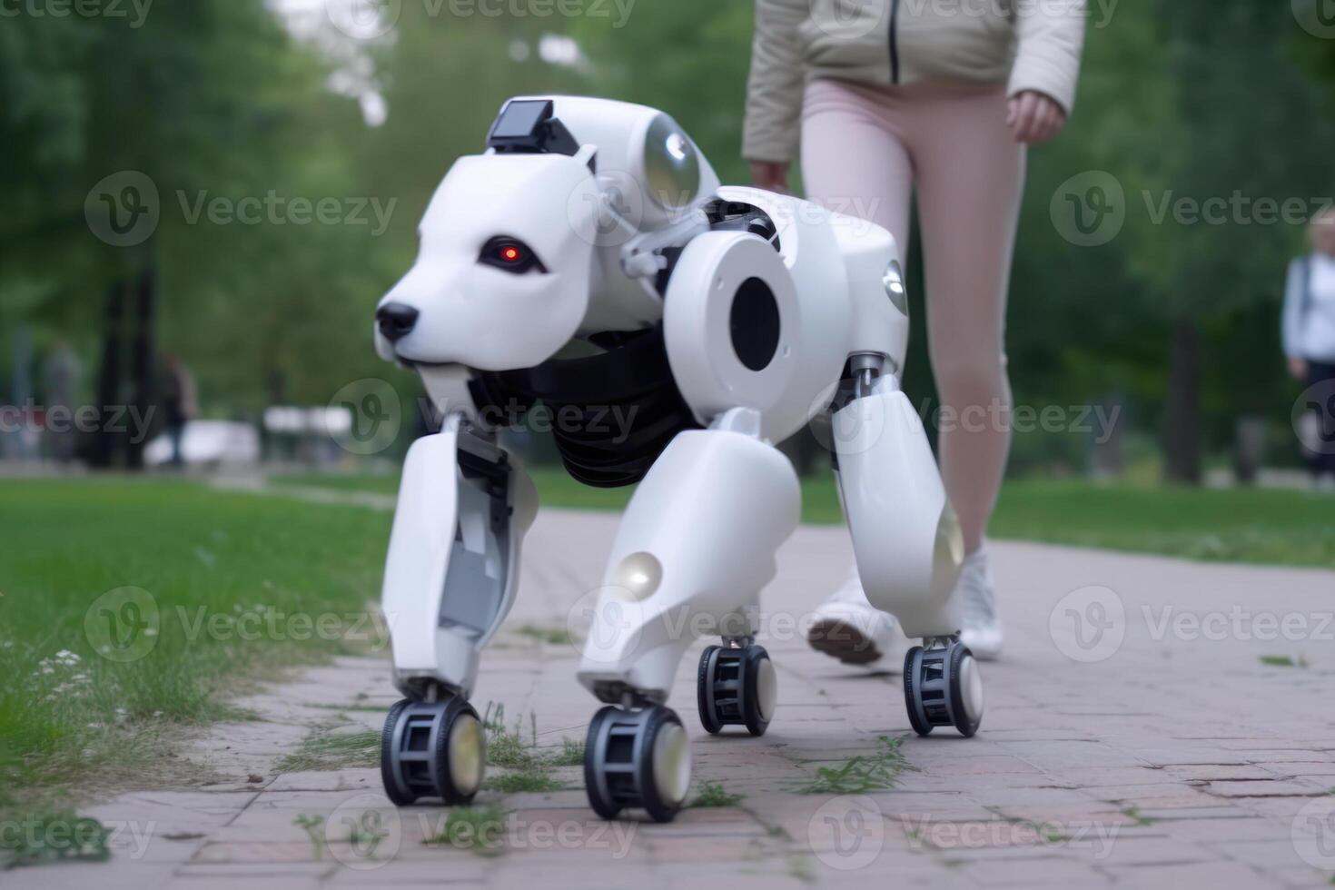 dog robot walking green park photo