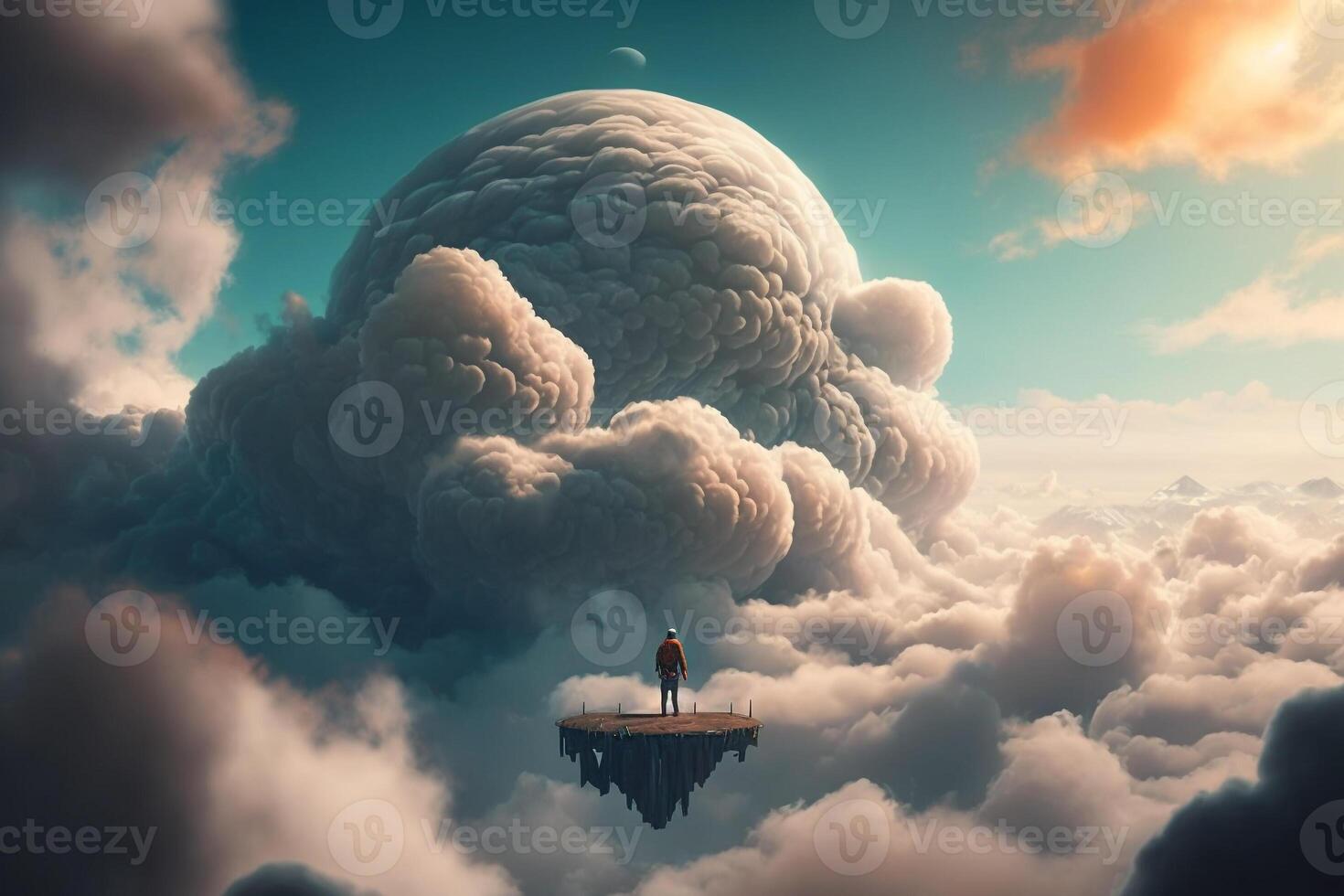 man high in the sky among white clouds, pure mind is the way to success photo