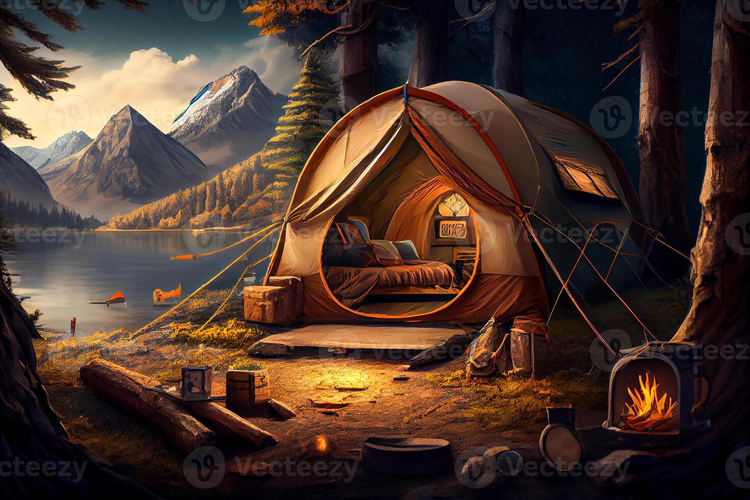 outdoor camping activities with tents illustration photo