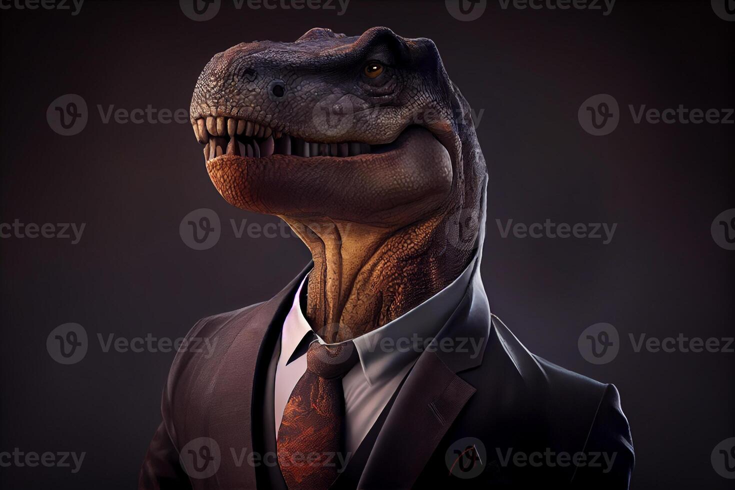 dinosaur in formal suit jacket in dark illustration photo