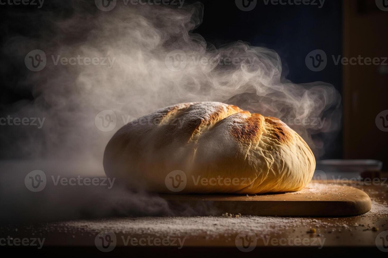 steaming hot baked bread photo