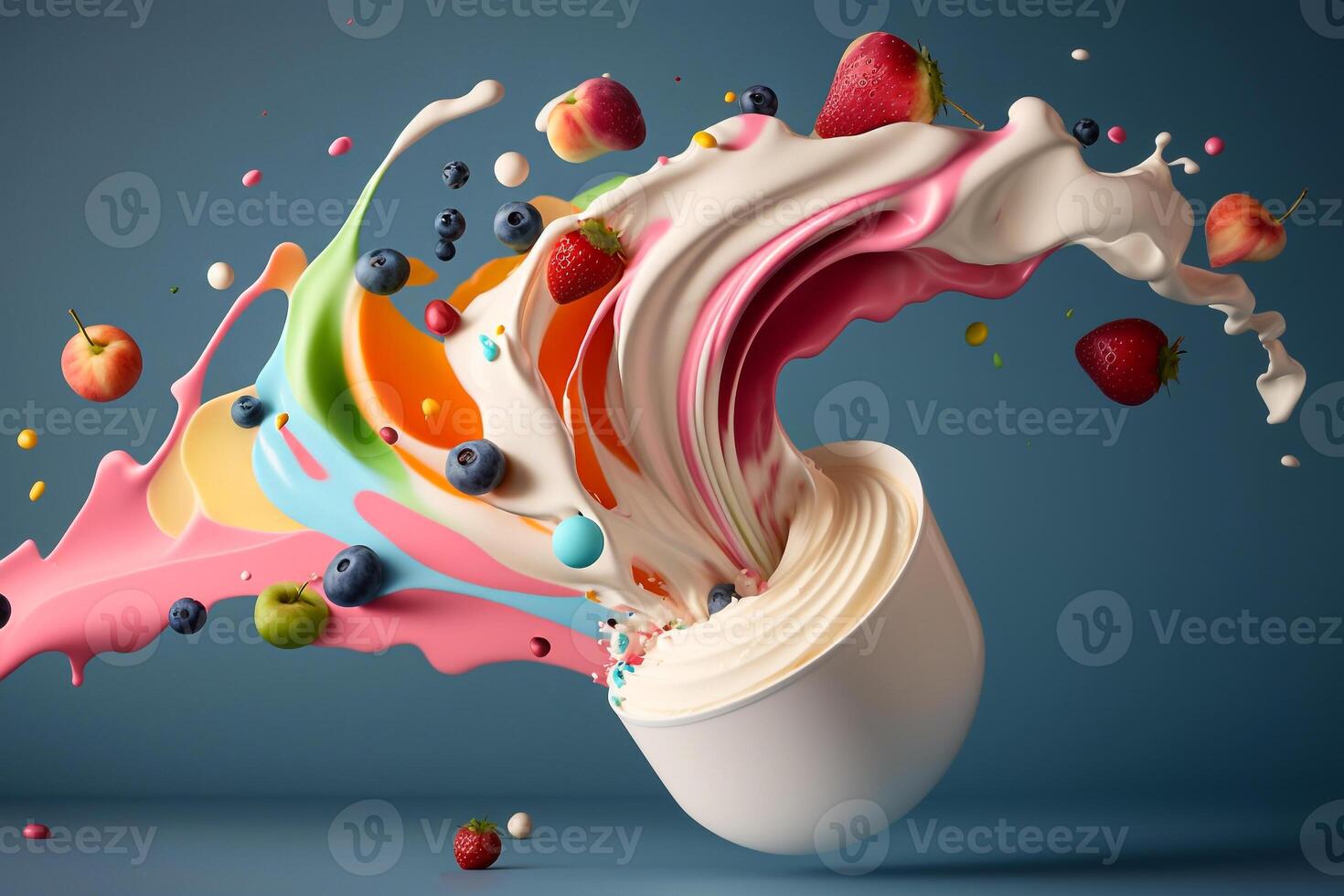fly desert wave with granola fresh fruit yogurt illustration Generative