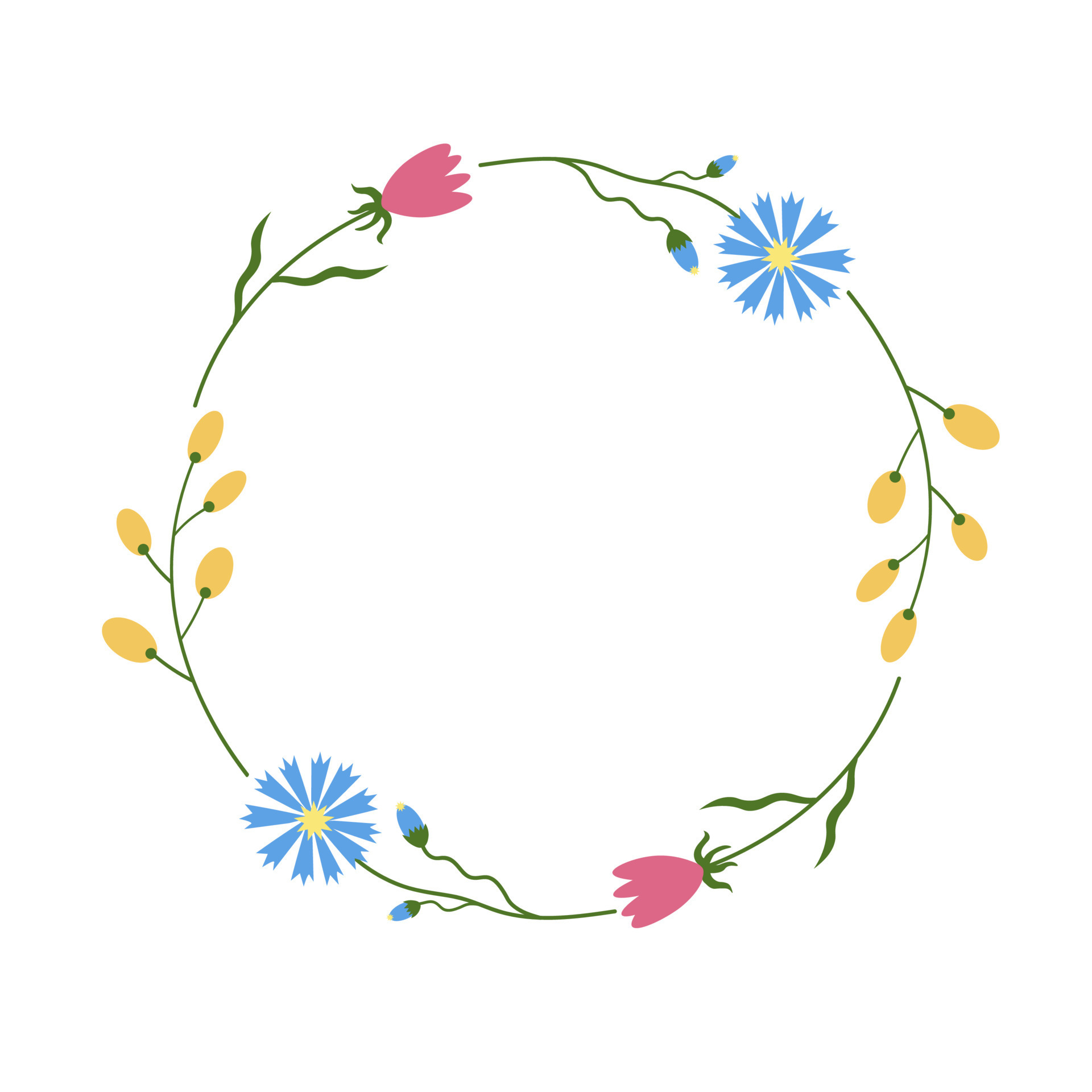 Floral frame round. Cute frame flower arrangement, hand drawn ...