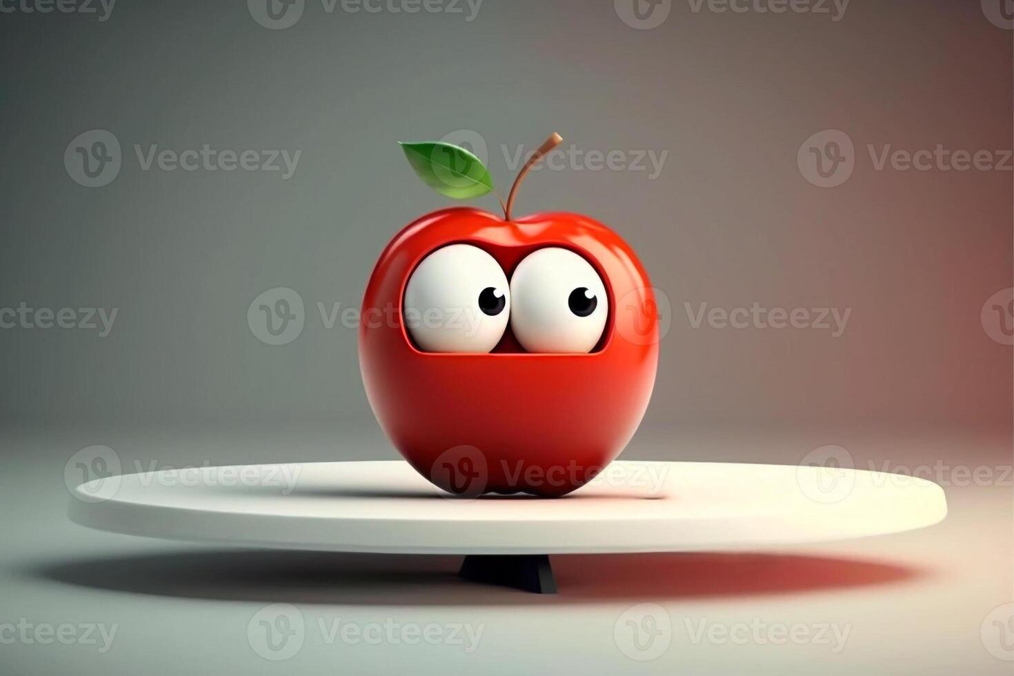 funny red apple with eyes in a kitchen plate photo