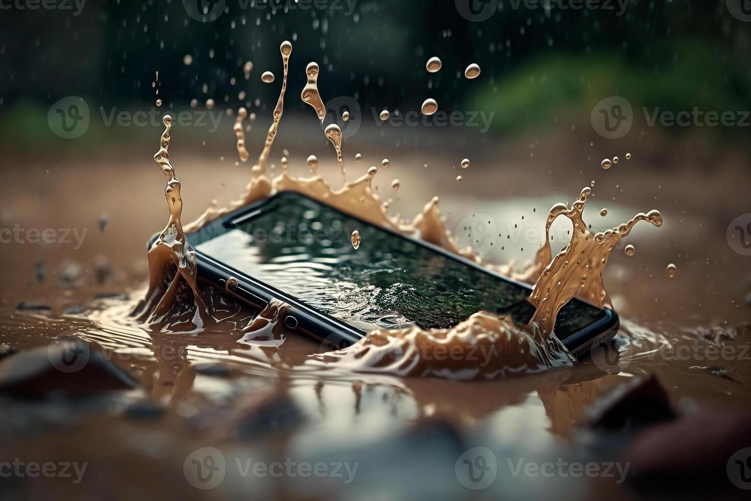 phone fell into a puddle of splashing water photo