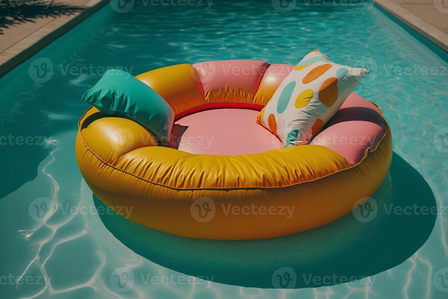 inflable circulo para relajante en el piscina, verano vacaciones generativo ai foto