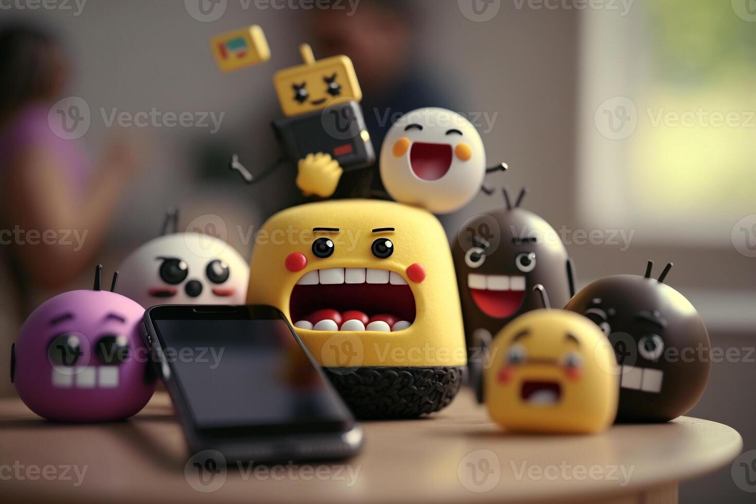 emoji characters playing phone illustration photo