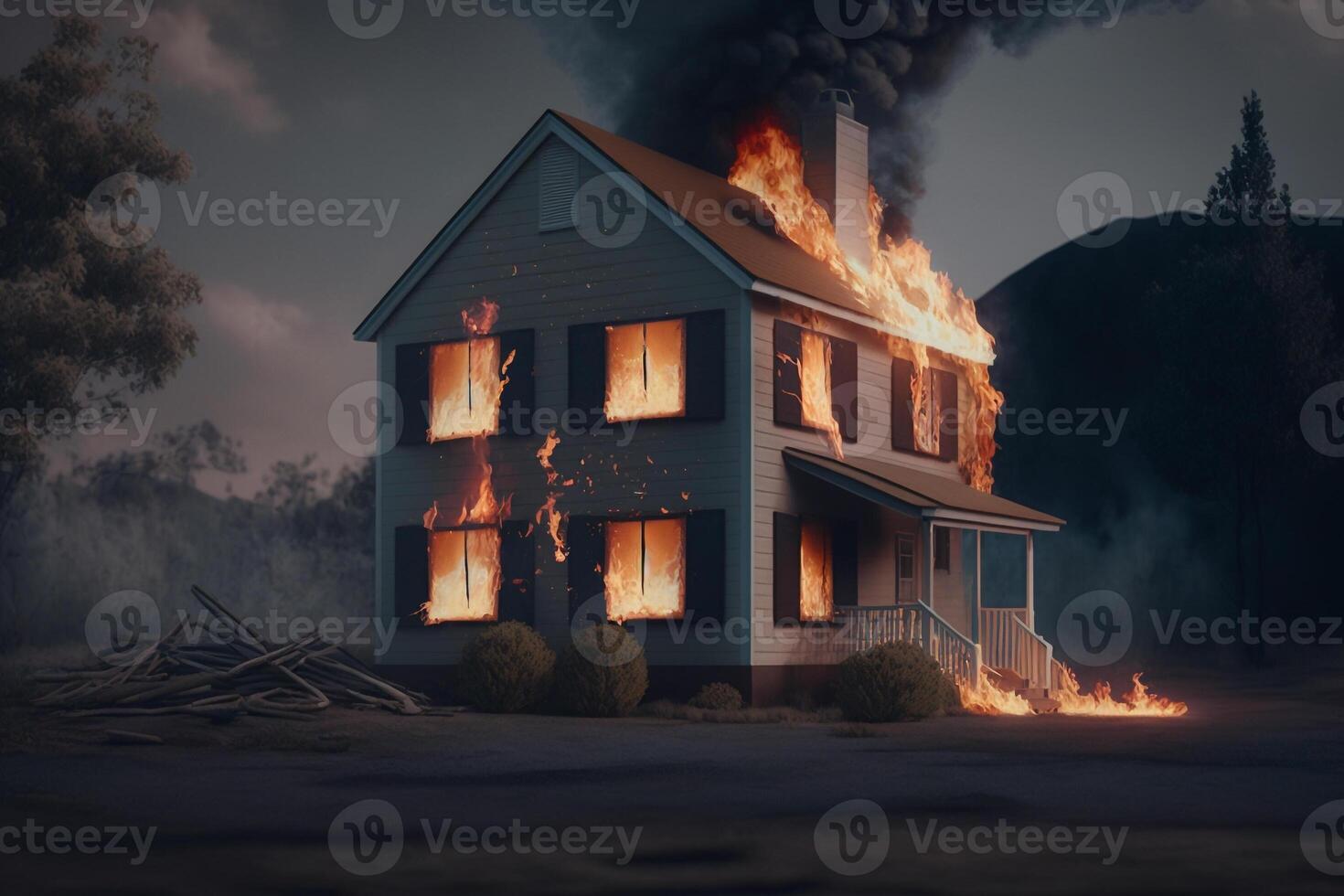 burning two story house photo