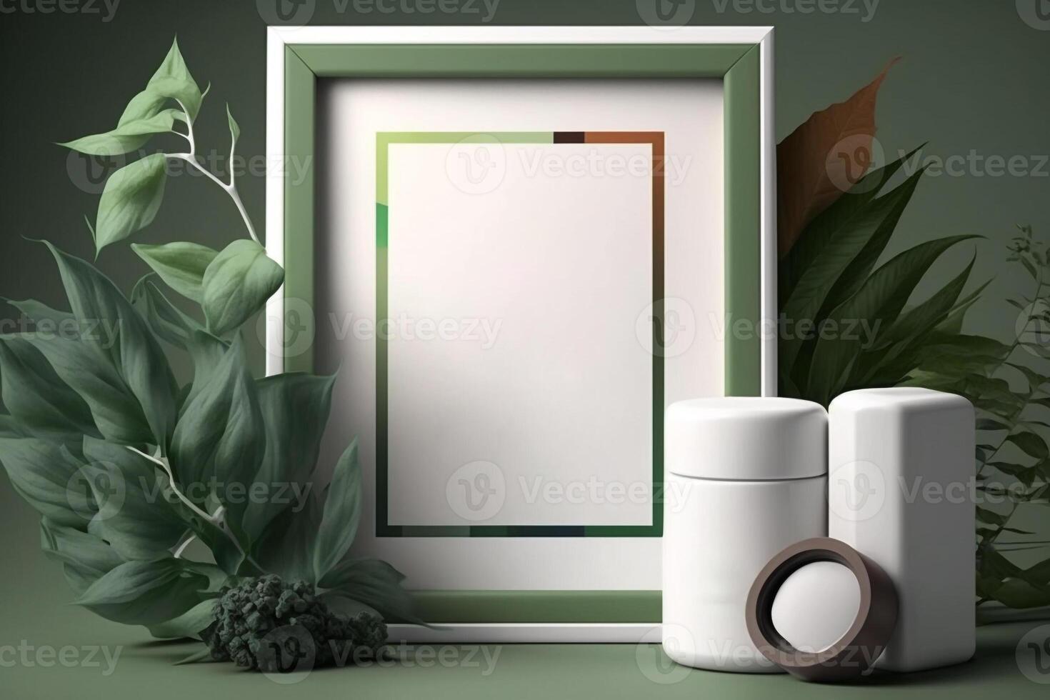 empty vertical frame with copy space mockup for cosmetic beauty display product photo