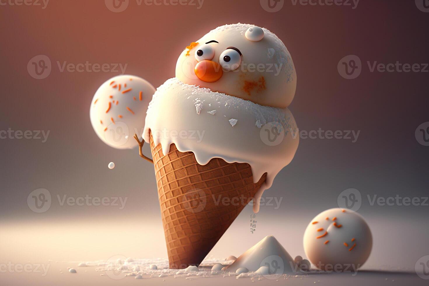 funny snowman eating ice creamillustration photo