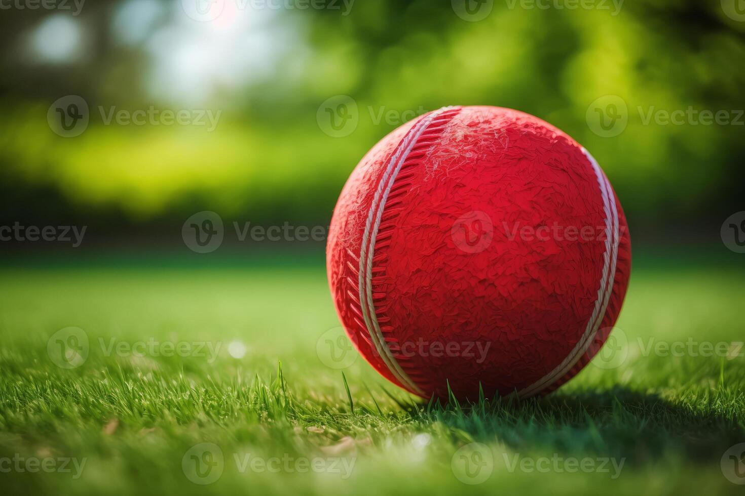 rojo pelota en el parque verde césped generativo ai foto