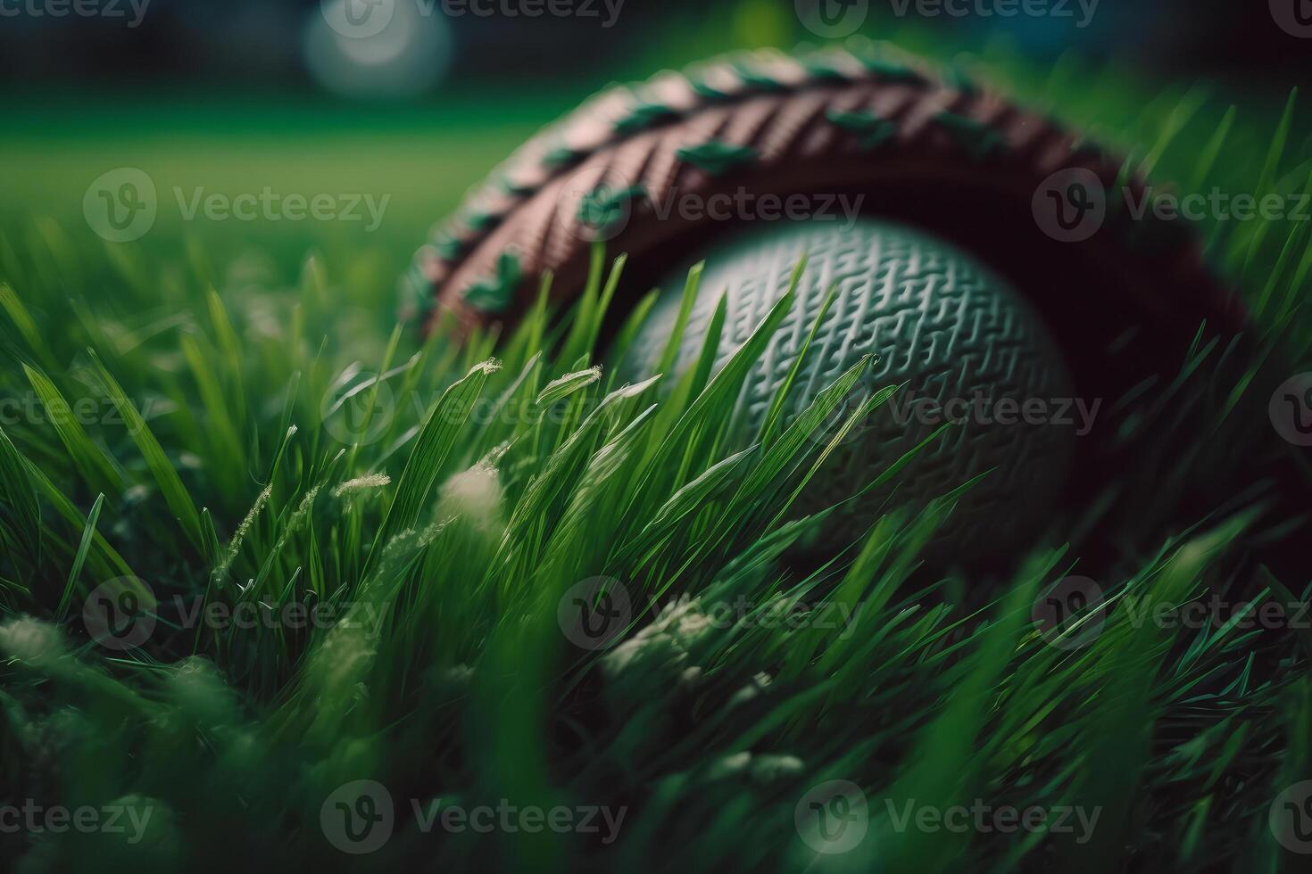 baseball ball in a glove on the green grass of the lawn stadion photo