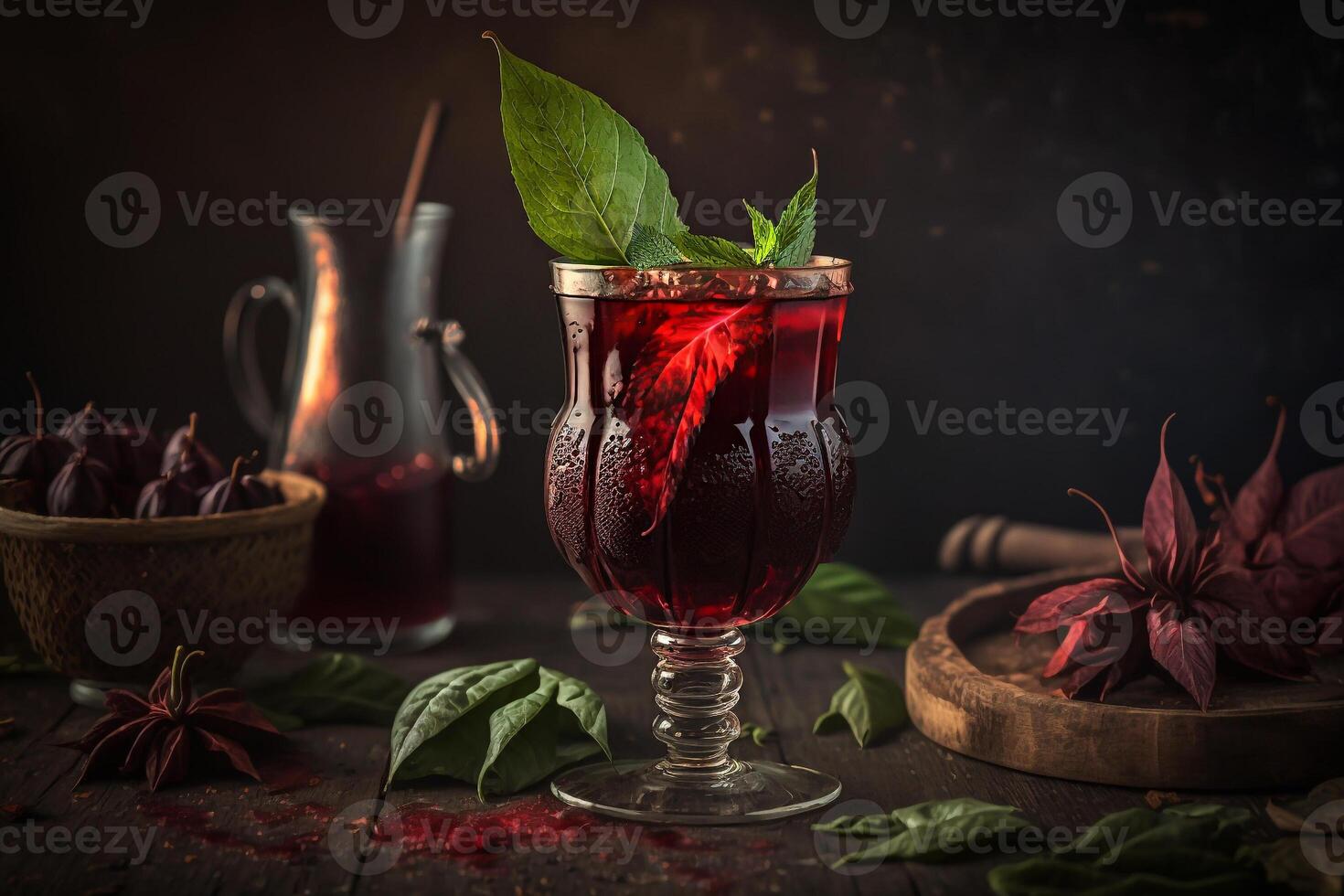 refreshing hibiscus leaf red tea drink photo