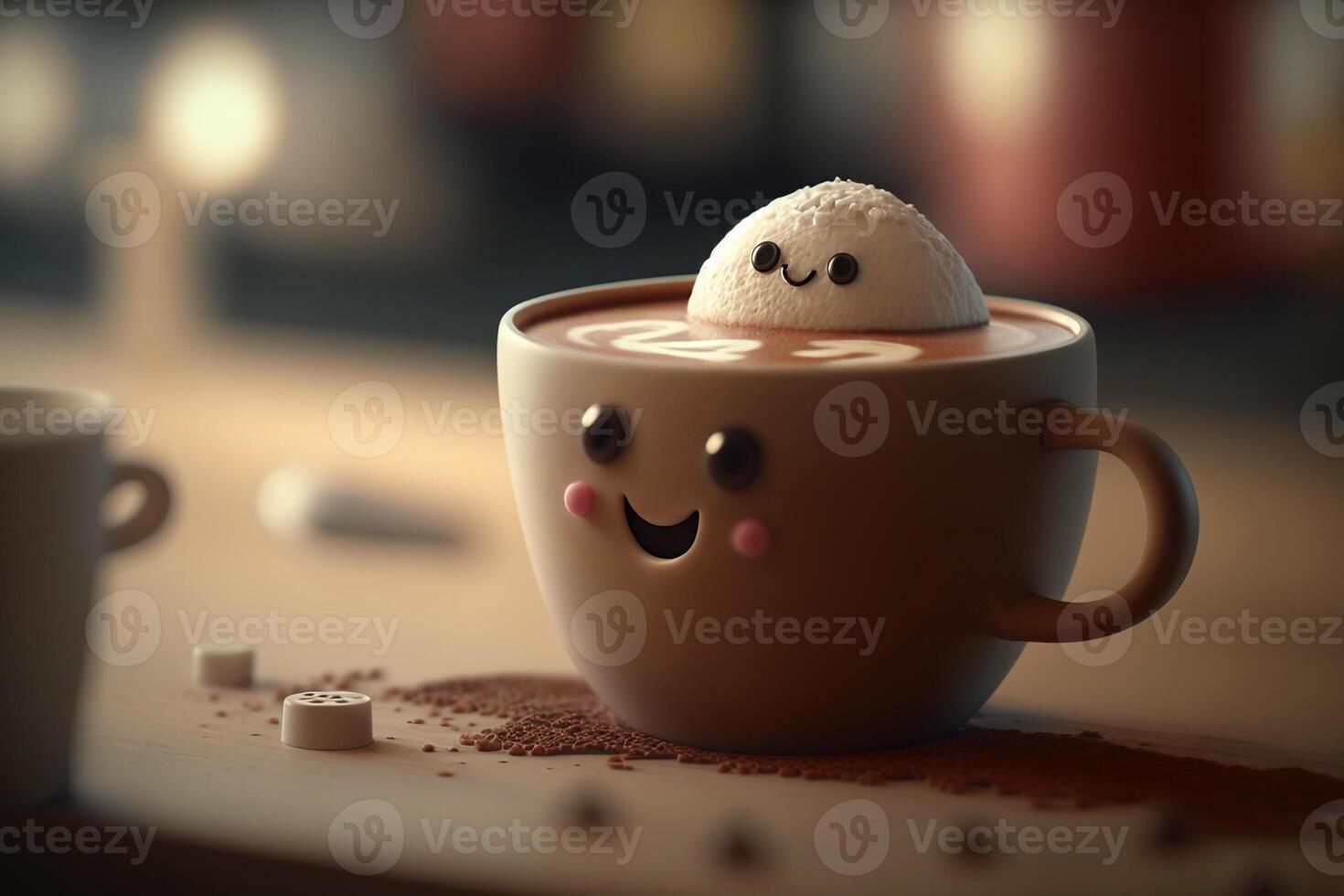 capuchino taza personaje con sonrisa ilustración generativo ai foto