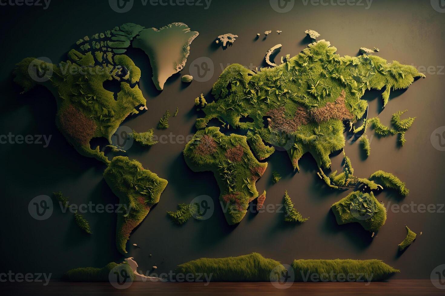 green moss covered world map, geography planet illustration photo