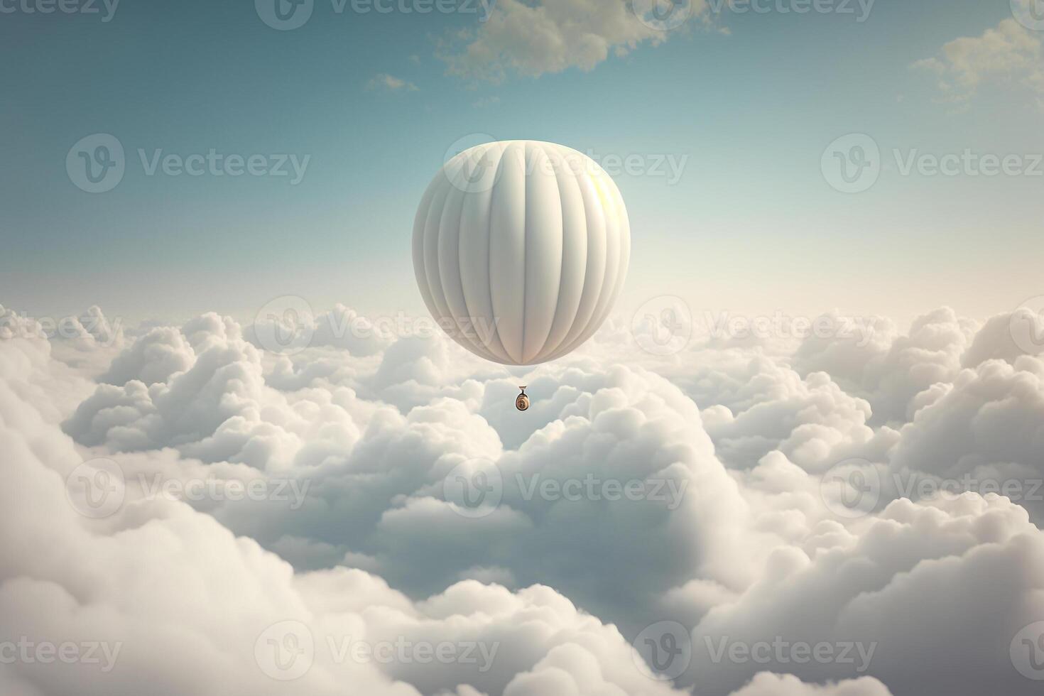 hot air balloon on middle in the clear white sky and pure cloud photo