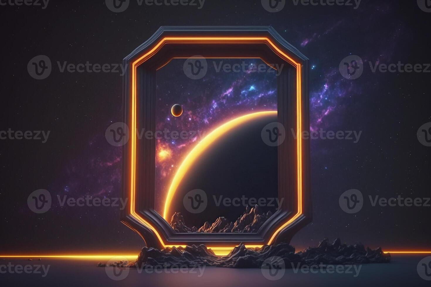 empty vertical sci-fi frame on background space galaxy photo