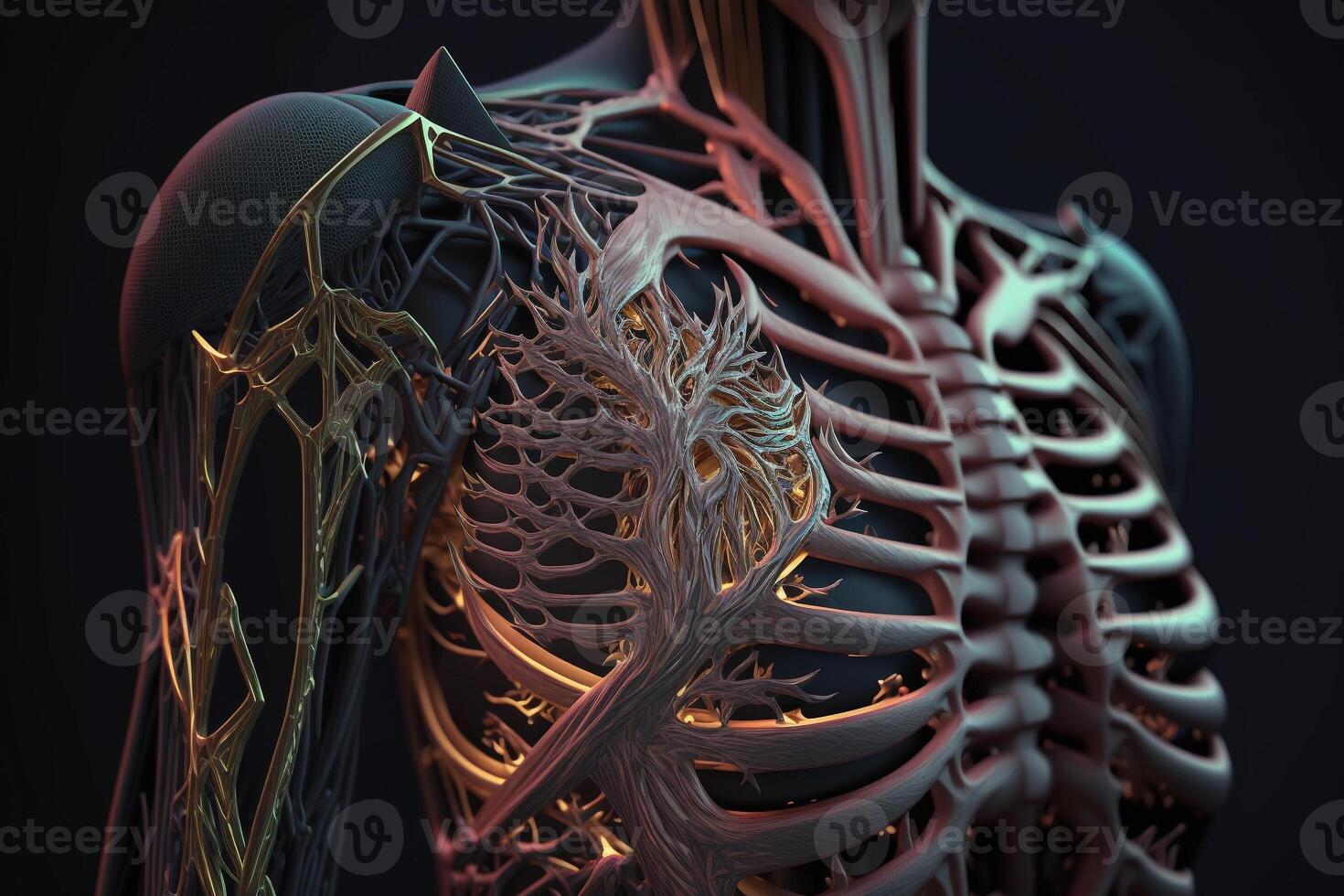 human anatomical skeleton with muscles and tendons illustration photo