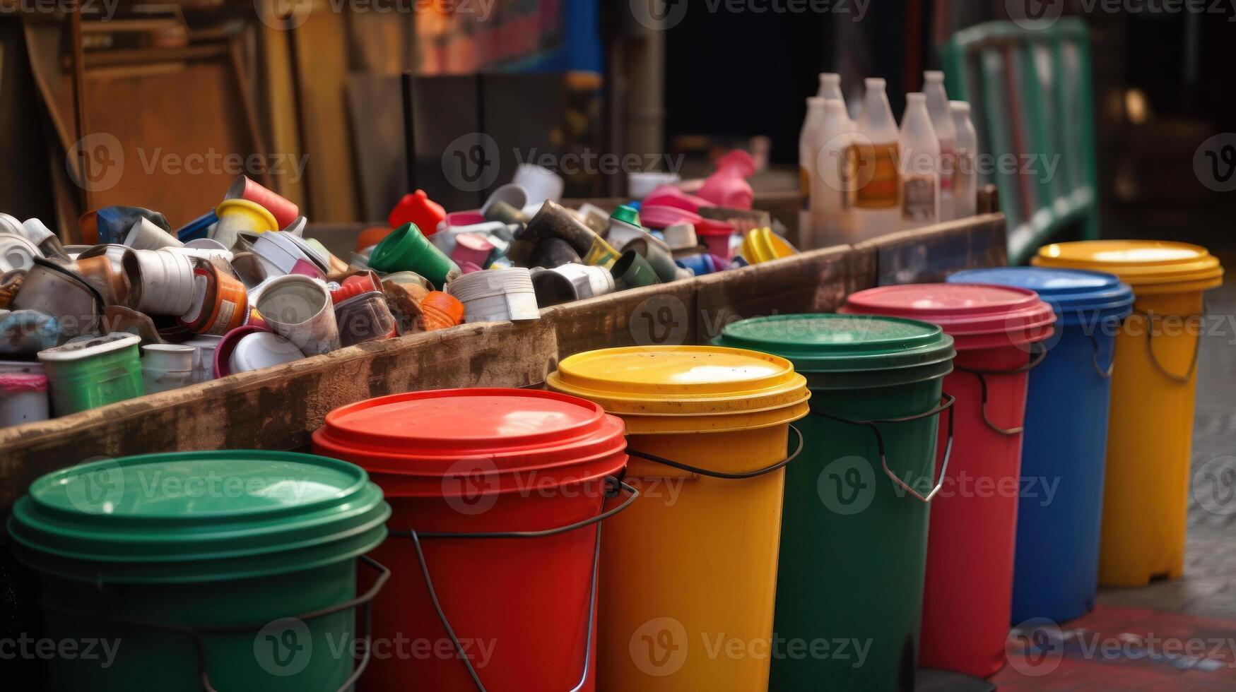 garbage sorting colorful trash cans photo