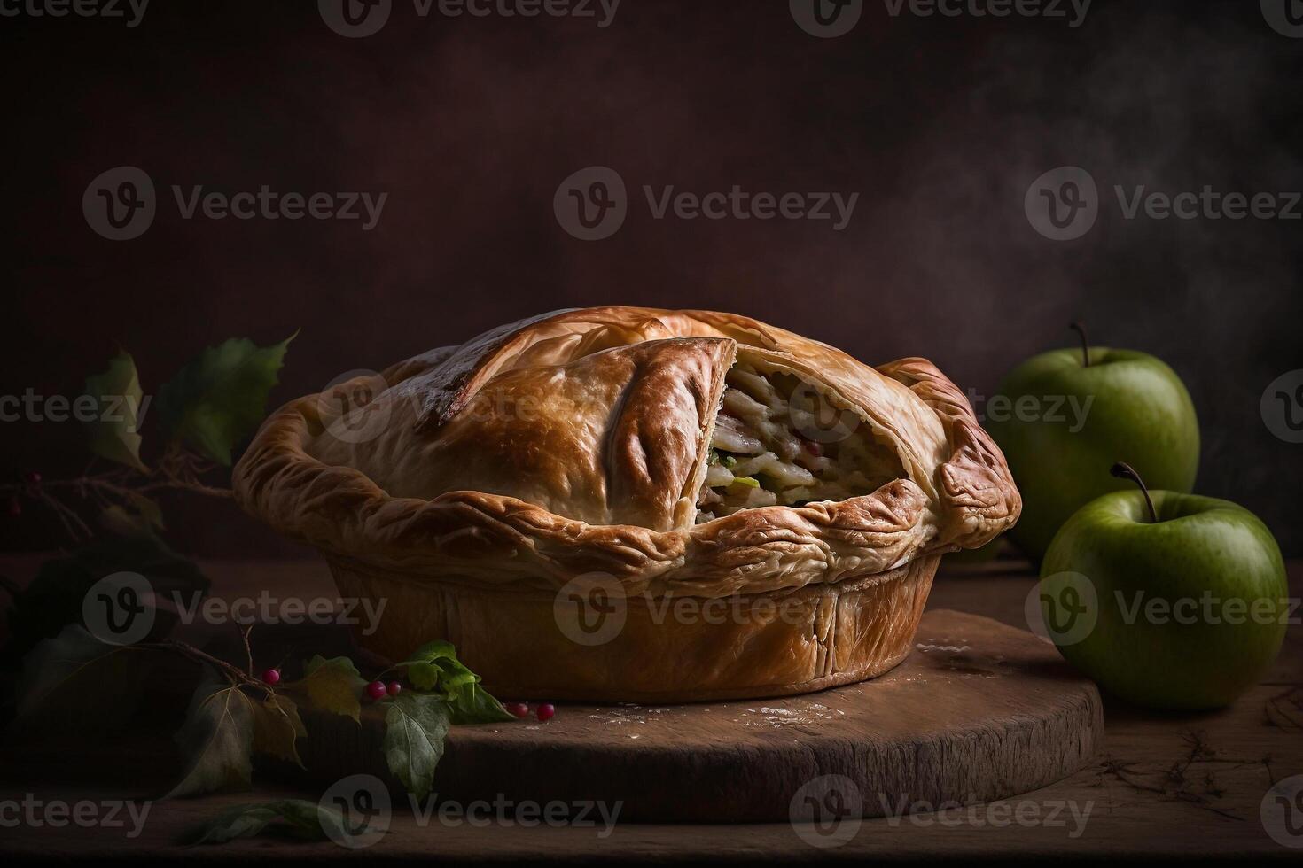 sweet rustic apple pie with sliced apples photo