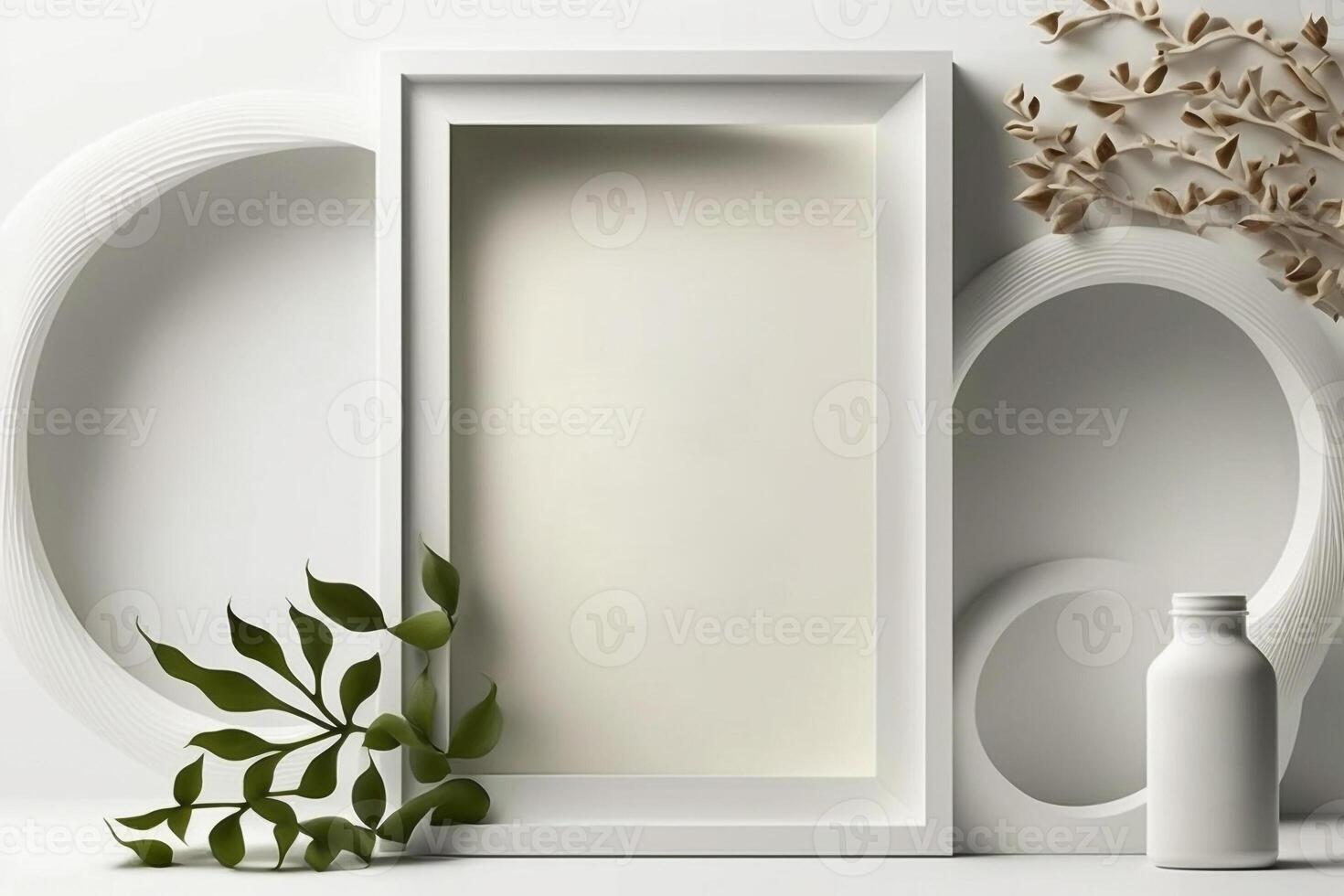 empty vertical frame with copy space mockup for cosmetic beauty display product photo