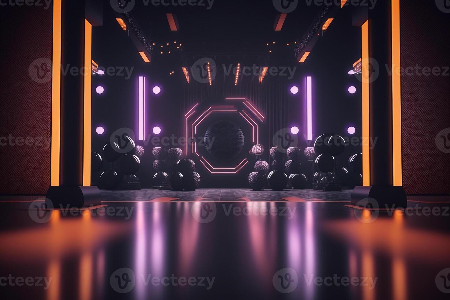 empty space on stage of the night club and neon light photo