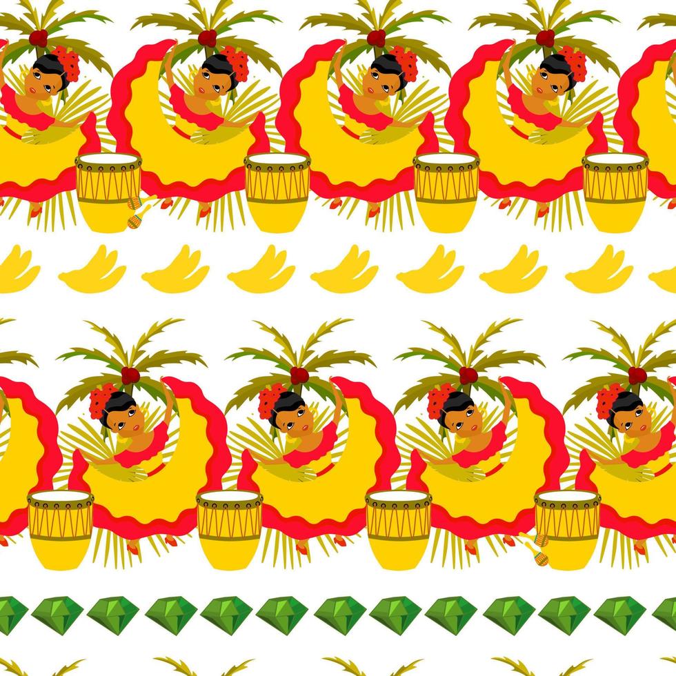 Happy Carnival, Colombia, South America Carnival with samba dancers and musicians. Seamless border colombian festival vector