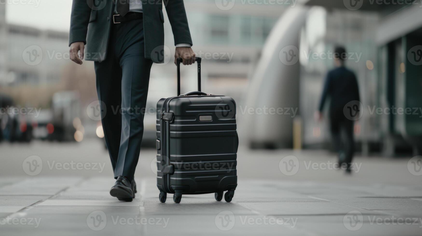 man in suit with travel bag suitcase travel concept photo