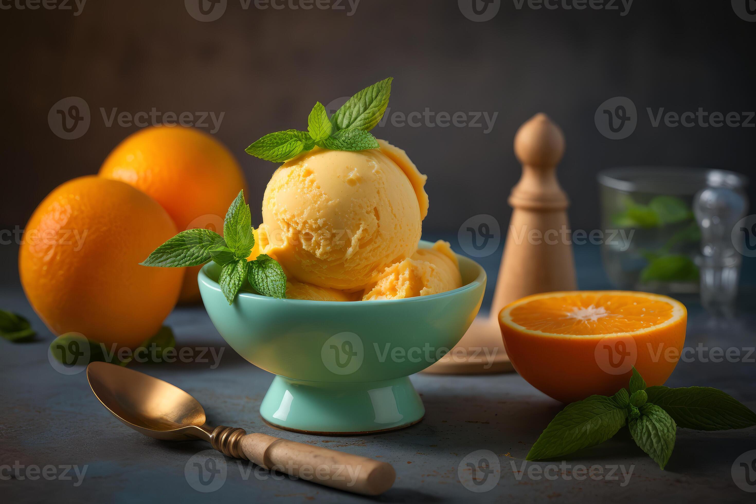 bowl orange sorbet ice cream with tangy flavor Generative AI 22081748