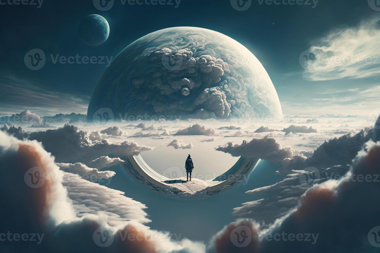 man high in the sky among white clouds, pure mind is the way to success photo