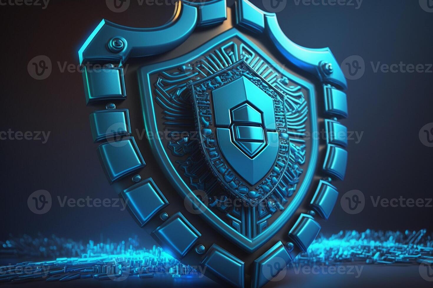 cyber security, guard data protection shield neon blue color illustration photo