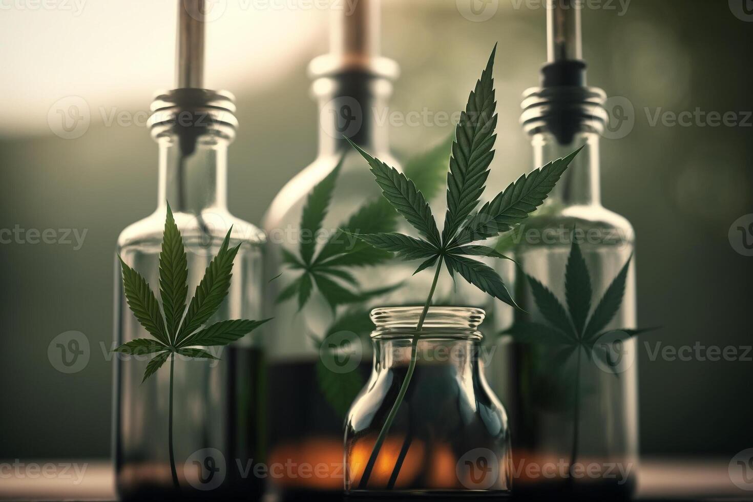 cannabis oil and green marijuana leaf photo