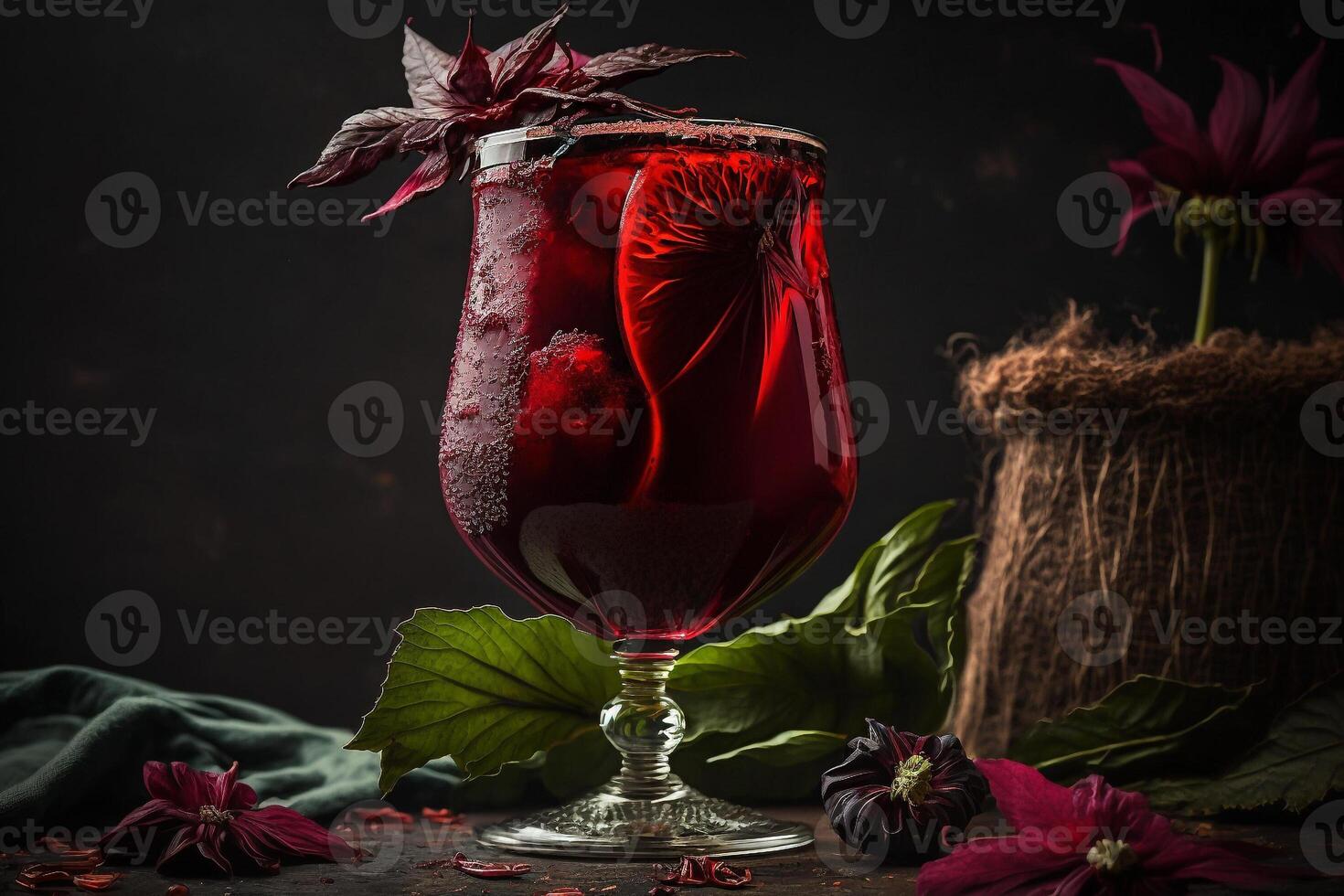 refreshing hibiscus leaf red tea drink photo