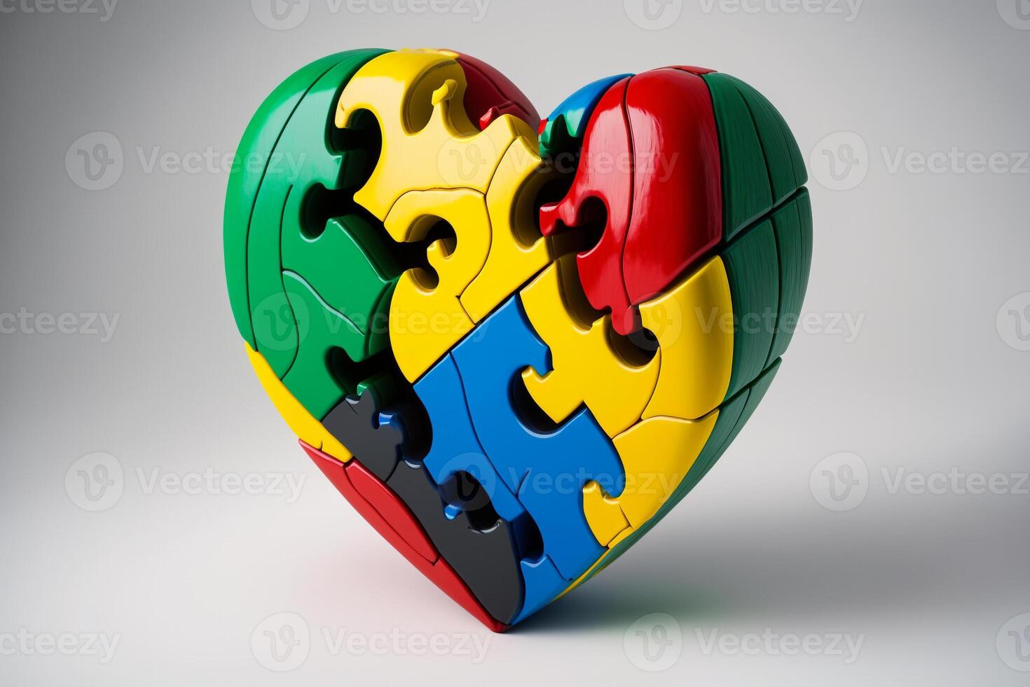 autism symbol, colorful heart puzzle photo