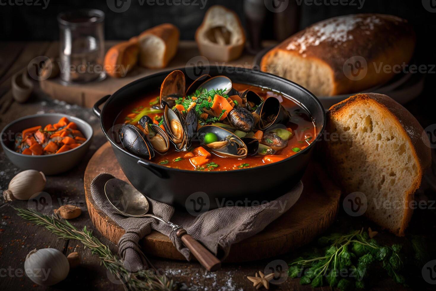 seafood stew with mussels clams shrimp and fish 22082141 Stock Photo at